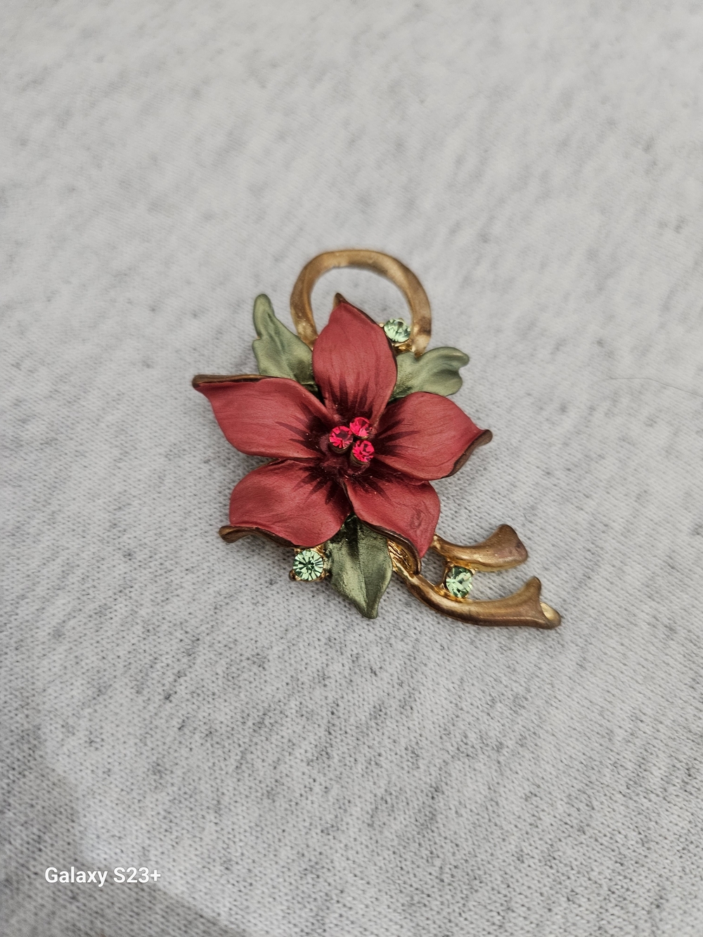 Red Floral Crystal Accent Brooch - Women Jewelry Brooches